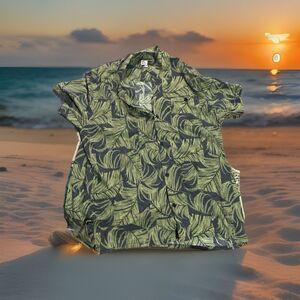REEF Olivine Green Roscoe Woven Men's Cotton Palm Frond Shirt Size XXL